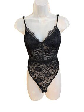 Naanaa Black Lace Sheer Bodysuit With Adjustable Straps UK 6 US 2